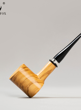 老狐狸直柄手工烟斗橄榄木9mm烟道铝合金环平底桌面斗