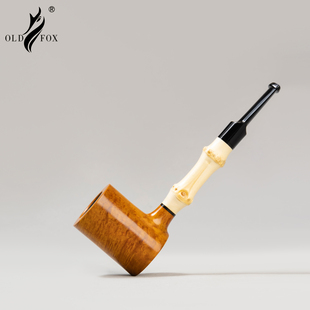 老狐狸直柄手工烟斗进口石楠木3mm竹节烟道亚克力烟嘴平底桌面斗