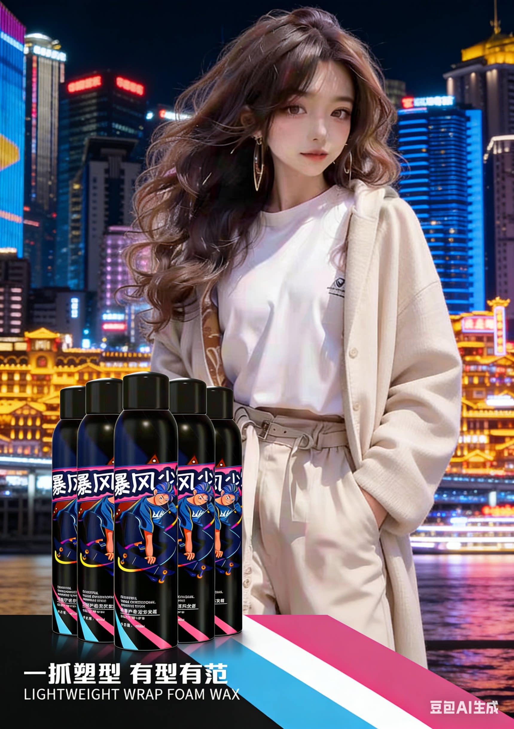 造型师国潮泡沫发蜡女卷发保湿蓬松羊毛卷泡泡摩丝法式定型泡沫