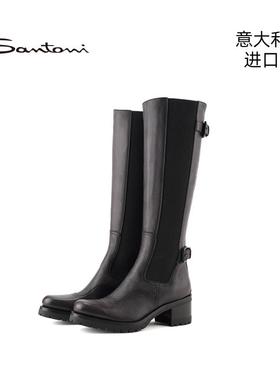 Santoni意大利进口时尚长筒手工擦色英伦商务休闲女士及膝靴54026