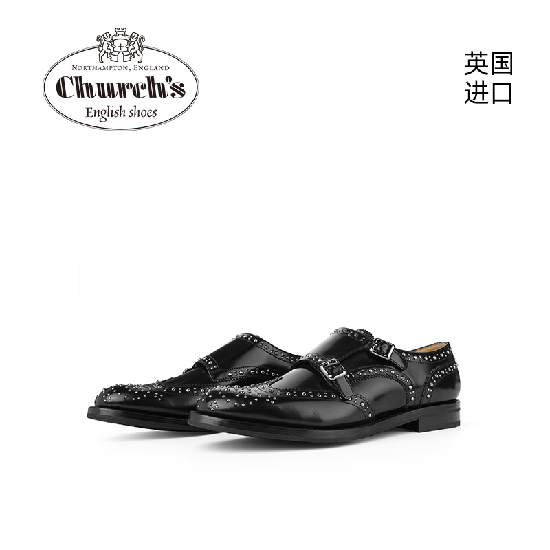 时尚铆钉孟克鞋church's女士皮鞋