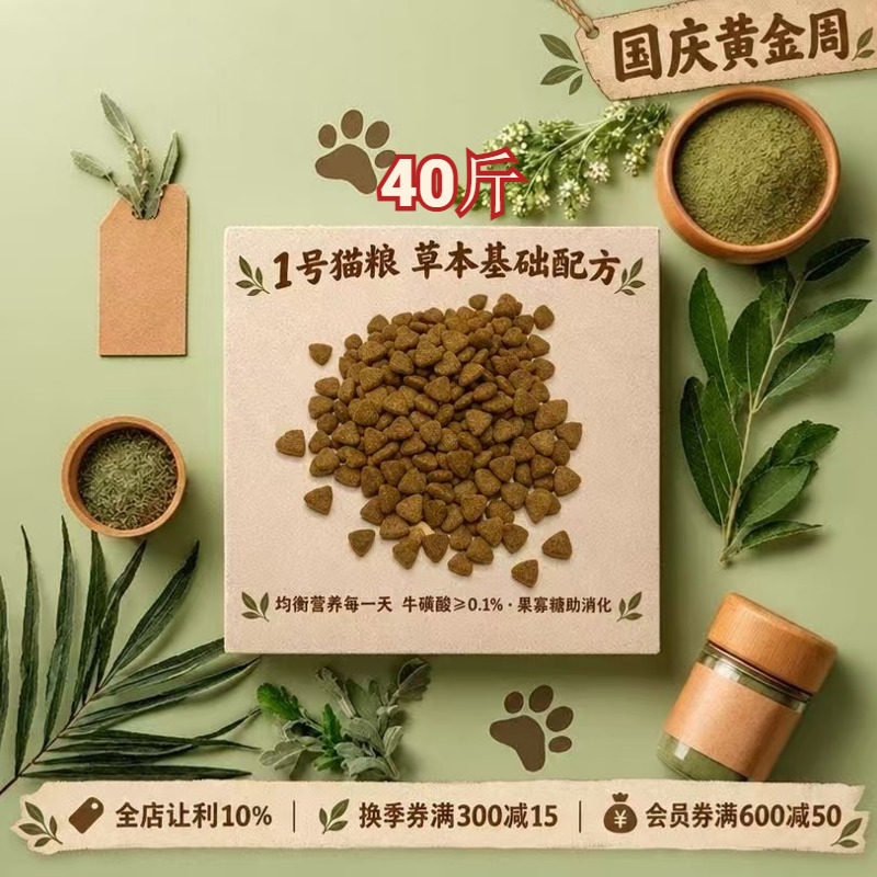 阿幸素食宠粮 1号纯素成幼猫通用粮/易消化亮皮毛/5斤*8袋/共40斤