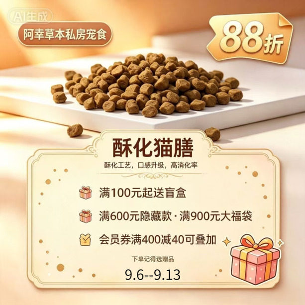 阿幸家成猫全价酥化素猫粮无谷温猫全价膨化粮