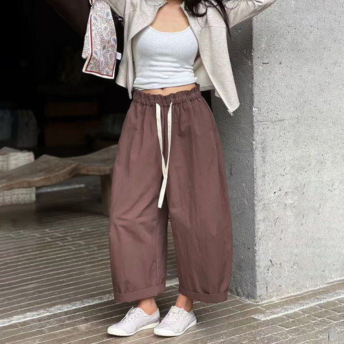 秋季新款松弛风高腰阔腿休闲裤女