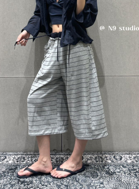 N9休闲裤女2026夏季新款慵懒高腰宽松条纹抽绳松弛感长裤潮女士
