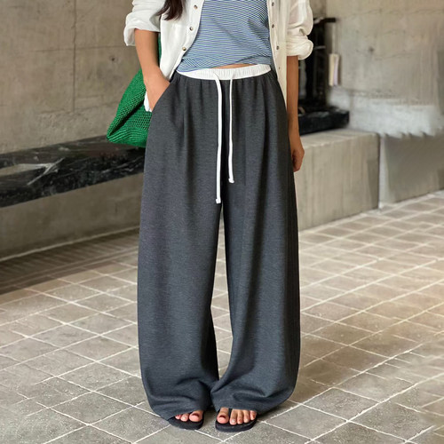 秋季高腰阔腿显瘦垂感休闲卫裤女
