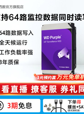 WD西部数据机械硬盘4t监控硬盘8t监控录像机专用西数紫盘1t 2t 6t