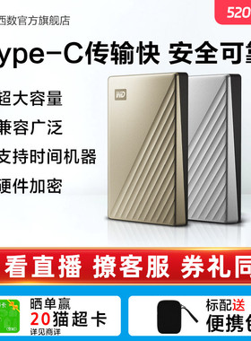 WD西部数据移动硬盘4t外接外置正品4tb电脑机械高速加密TypeC金属