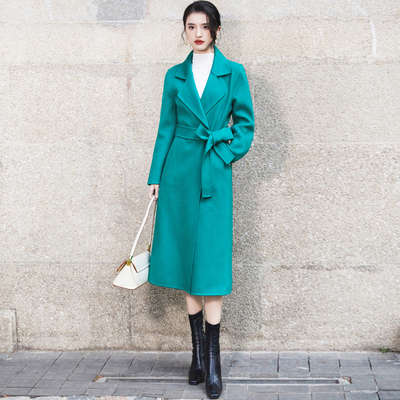 双面羊绒大衣孔雀蓝复古毛呢外套
