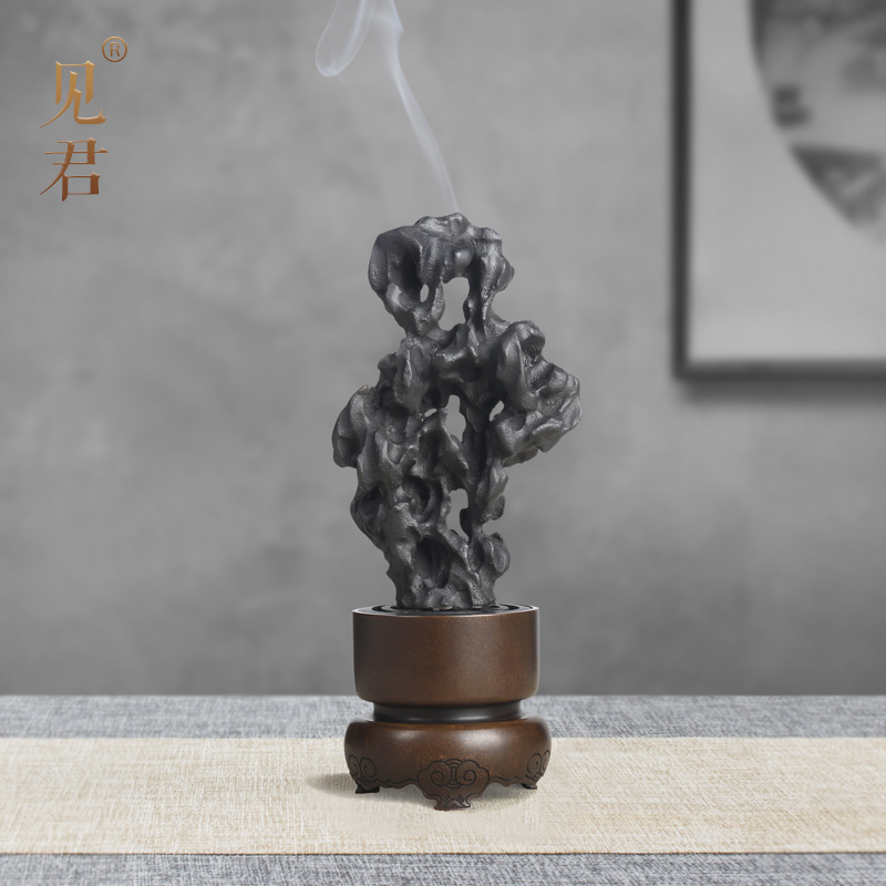 見君 文石玲瓏黃銅熏香爐 盤香爐銅香爐擺件創(chuàng)意禮品太湖石