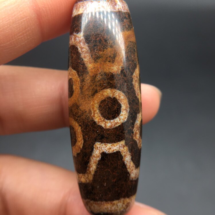 天然西藏真品笨教古象雄天降石玛瑙页岩朱砂七眼天珠吊坠挂件风化
