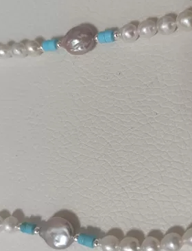 天然淡水珍珠项链毛衣链白色珍珠紫色巴洛克