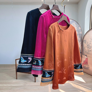 拉贝碧 蝶恋花 新中式立体浮雕拼接欧根纱桑蚕丝刺绣