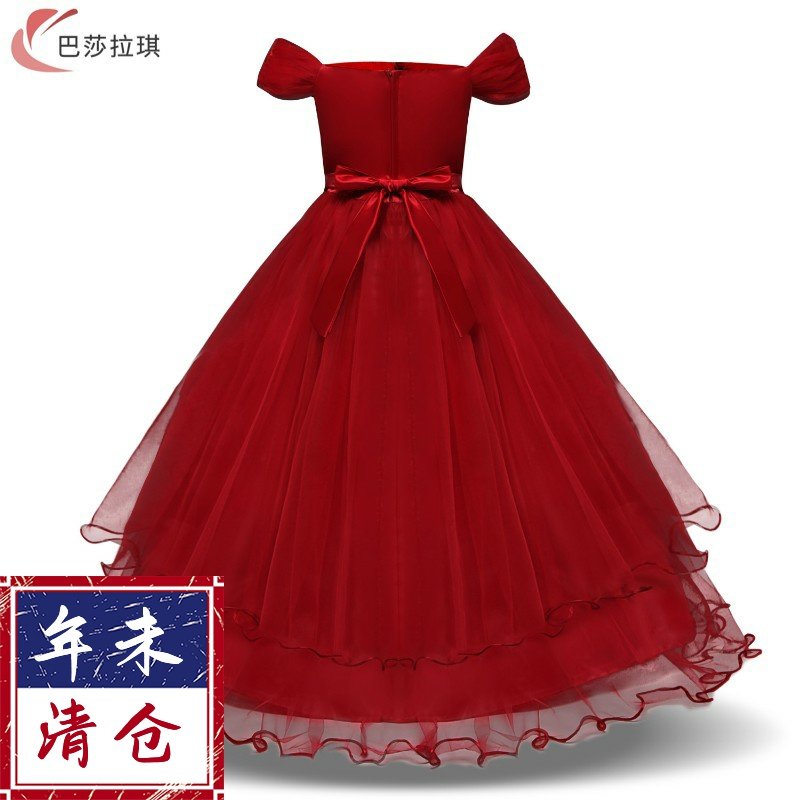 2022儿童走秀晚礼服一字肩公主裙花童婚纱蓬蓬女童钢琴演出服