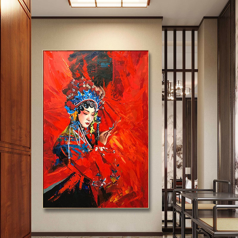 画江湖高档酒店手绘油画古风戏子入户玄关装饰画背景墙办公室挂画