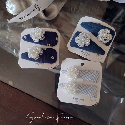 Sarah in Korea韩国 The Queen东大门蓝色小花朵边夹刘海侧面bb夹