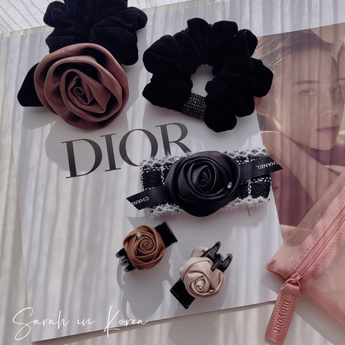 Sarah in Korea韩国 秋冬季节玫瑰细节马尾发抓发饰发圈弹簧夹