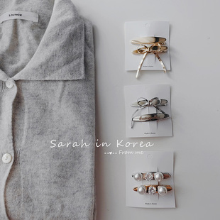 Sarah in Korea韩国 金银色系鸭嘴夹两件套蝴蝶结元素刘海边夹