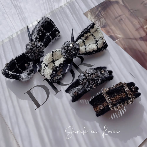 Sarah in Korea韩国 秋冬季节新款花呢弹簧发夹子拱形香蕉夹