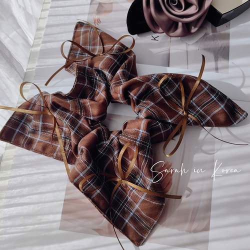 Sarah in Korea韩国 秋冬超大方块形发圈 格纹丝带元素