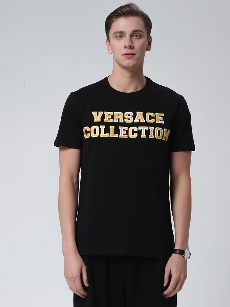 Versace/范思哲夏季新款男士短袖圆领T恤胸口字母logo透气修身