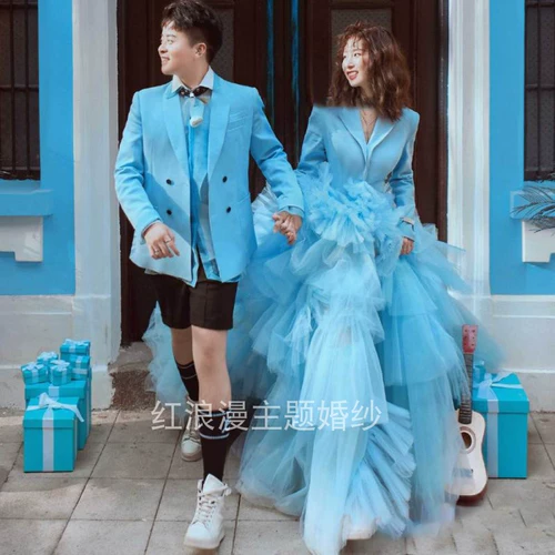 Новый внешний вид на море -вид пляжную пляжную юбку Тема свадебная одежда для фильма Пара фото фото драг -хвост платье для путешествий