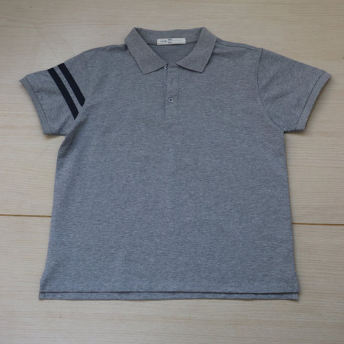 儿童POLO衫浅灰色高中小学生校服男童女童伊顿同款短袖右袖藏蓝杠