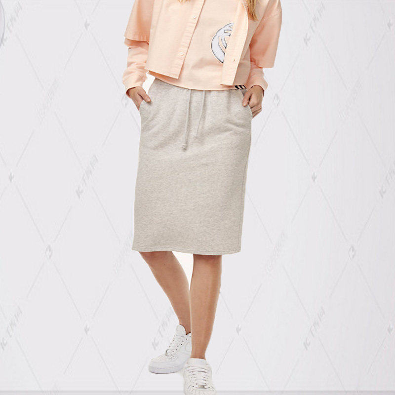 2025女春秋新款灰色中长卫裙小个子松紧高腰休闲运动风半身裙女