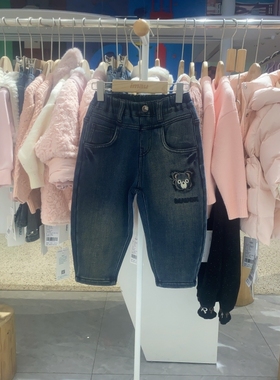 冬季新款imau奕玛童装男小童裤子儿童净版加绒牛仔裤44SF350235