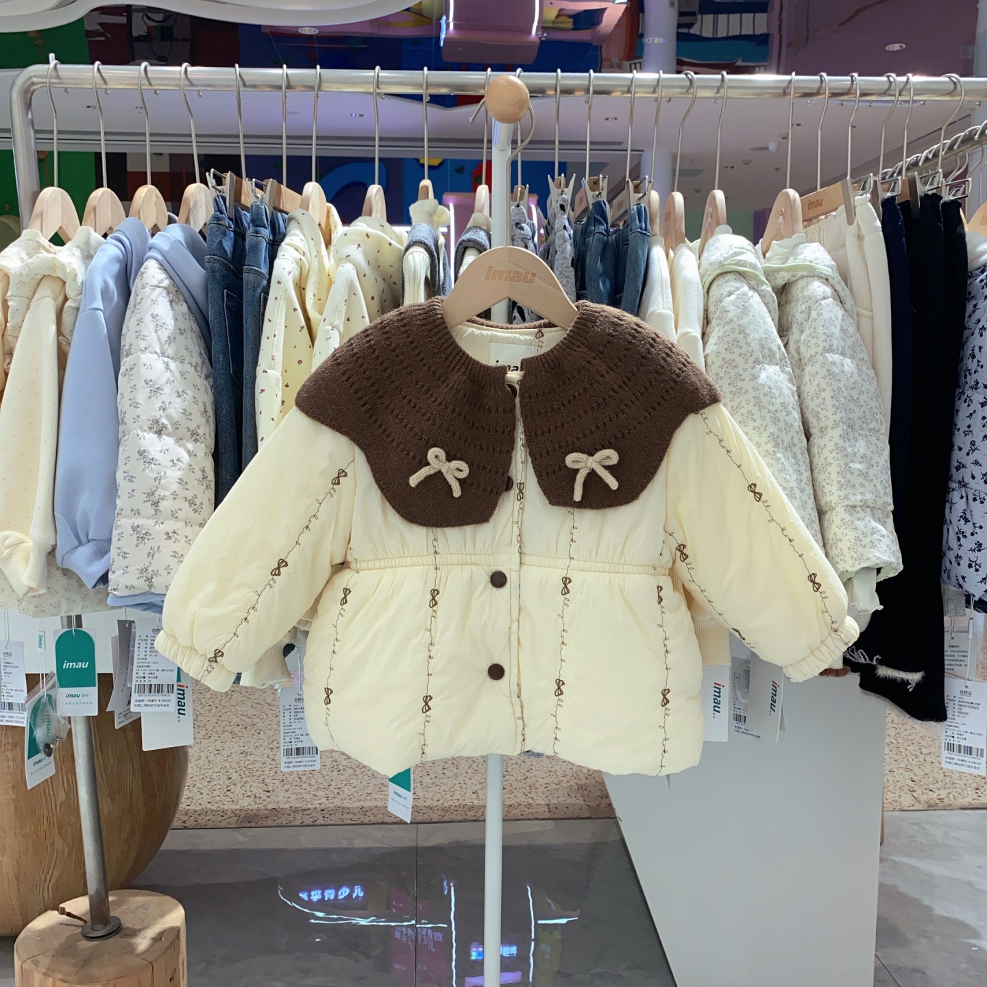 2025冬季imau奕玛童装女小童蝴蝶结针织棉服儿童厚外套58SF101143