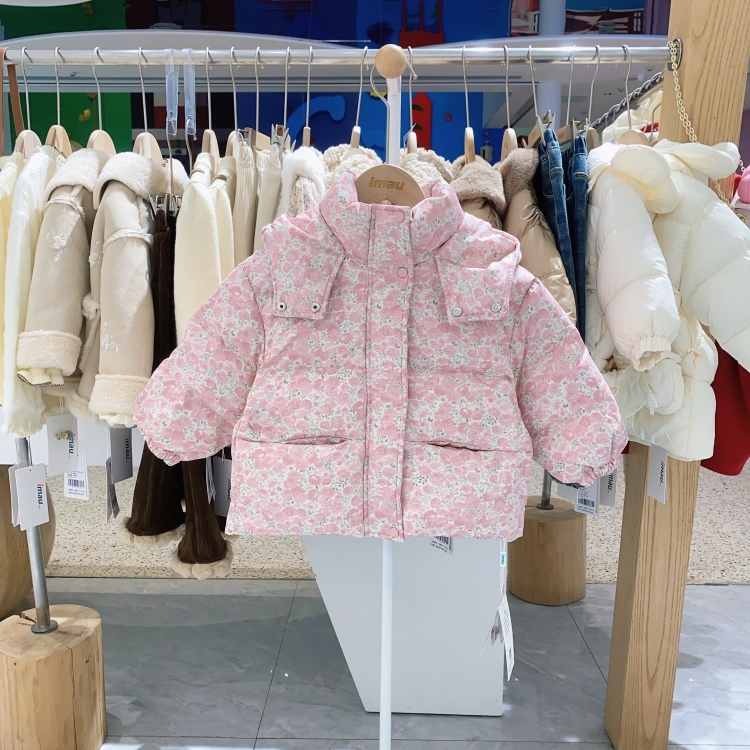 冬季新款imau奕玛童装女小童装儿童外套碎花连帽羽绒服48SF102024
