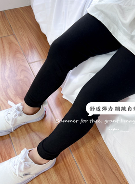 女童打底裤外穿夏季薄款纯棉中小童修身长裤女宝宝长裤黑色百搭裤