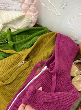 兄妹同款外套毛衣拉链衫2025秋冬新款时髦男女童连帽针织外套绿色