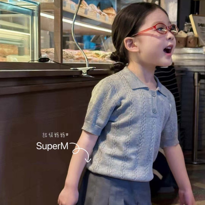 女童夏季针织短袖百褶半身裙