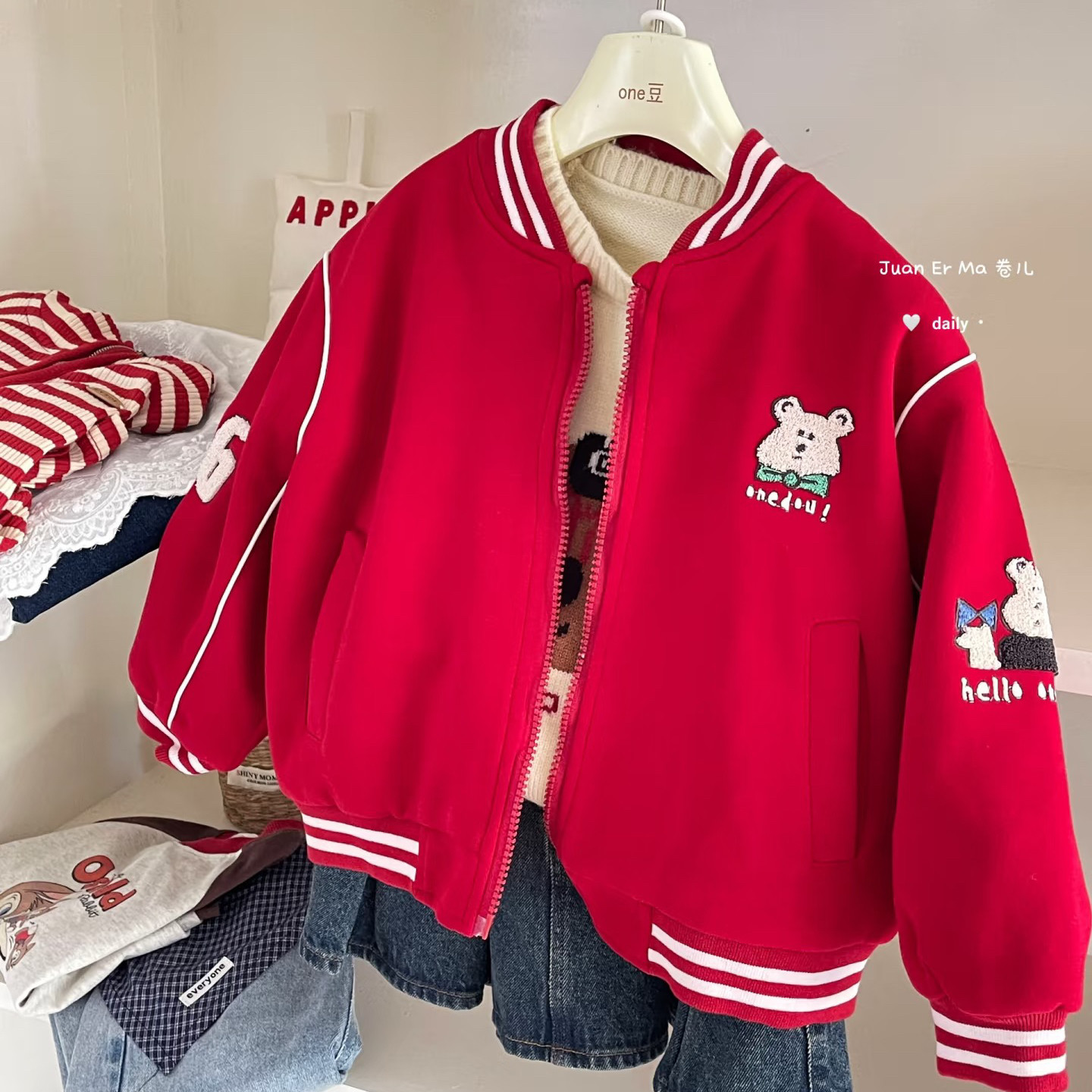 新款女童外套春秋时髦棒球服女宝宝韩范夹克衫洋气网球红色外套潮