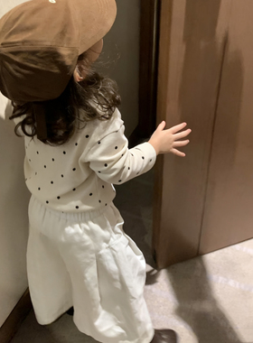 女童春秋薄款长袖打底衫女宝宝百搭上衣简约洋气圆点新款柔软内搭