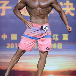 新款男士健美健身比赛裤速干弹力宽松运动5分短裤 跨境休闲沙滩裤