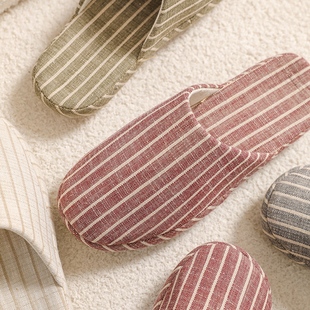 拖鞋 春秋布艺棉麻亚麻拖鞋 防滑居家居四季 男室内夏季 女包头棉拖鞋