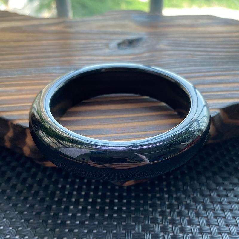 25#可定制55-59圈口  天然乌鸡翡翠手镯纯黑男女缅甸玉手镯