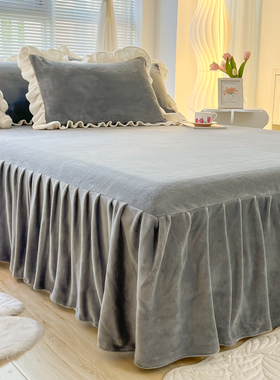 冬季加厚保暖牛奶绒床裙床笠单件防滑固定席梦思珊瑚绒床套罩子