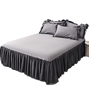 轻奢女神冰丝床裙床上三四件套夏季蝴蝶结蕾丝水洗棉真丝床单被套