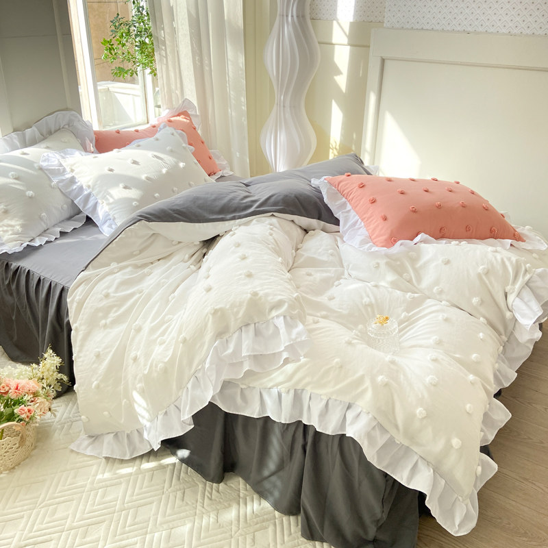 白月光/小清新少女初恋风立体球球4四件套褶皱边床品被套床单床裙