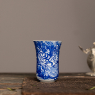 重工青花人物手握杯 维摩说法图 怀风问月 （小段）