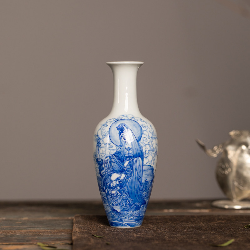 青花人物水月观音瓶  怀风问月（小段）,家居饰品,桌面摆件,淘宝优惠券,粉丝福利购,淘宝优惠卷