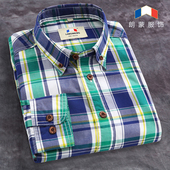 高端水洗复古纯棉韩版 修身 格子全棉长袖 朗蒙2019秋男装 衬衫 衬衣潮