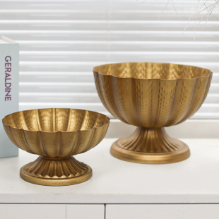 新年铁艺金属花盆花器果盘果盆聚宝盆摆件过年春节居家客厅装饰