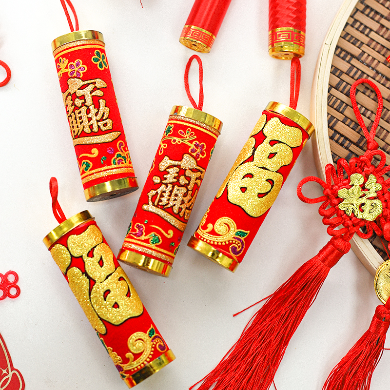 2025新年春节过年挂饰装饰品小鞭炮小灯笼福桶摆件客厅喜庆装饰
