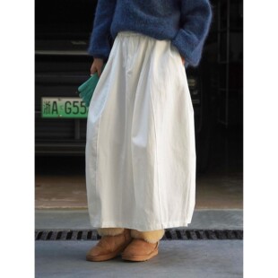 卢浮秋冬新款韩系INS风简约弧形松紧高腰半身裙休闲减龄长裙女