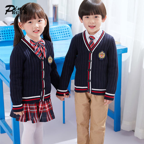 学院风春秋季毛衣开衫幼儿园服三件套礼服小学生班服儿童演出服 - 封面