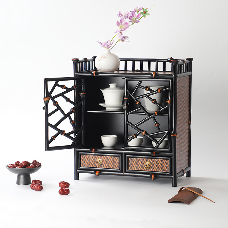 竹制复古茶具收纳博古架